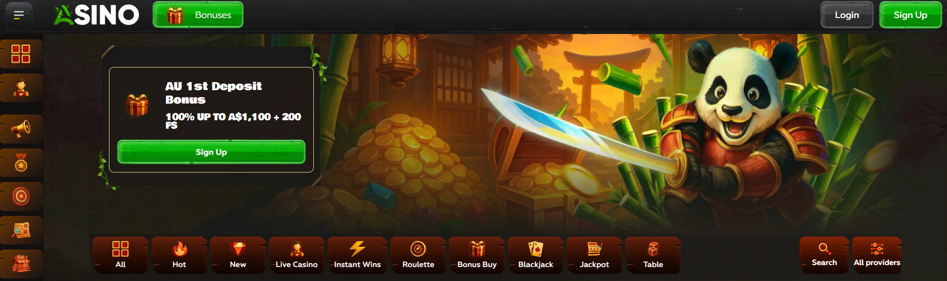 Asino casino interface